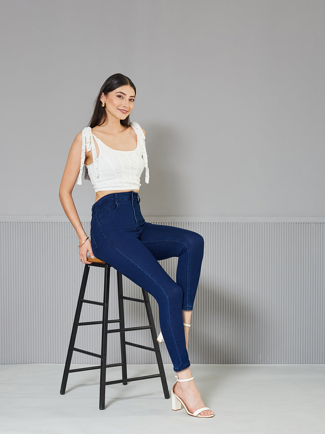 Navy-Blue Skinny-Fit High-Rise Regular Stretchable Denim Jeans for Women