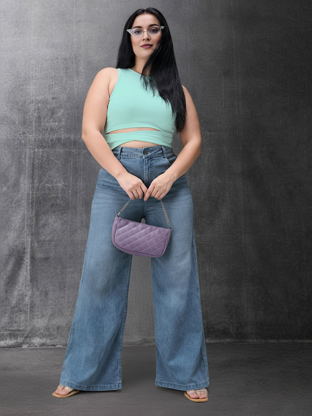 CHASEshape™ Light Blue Wide-Leg High Rise Stretchable Denim Jeans for Women