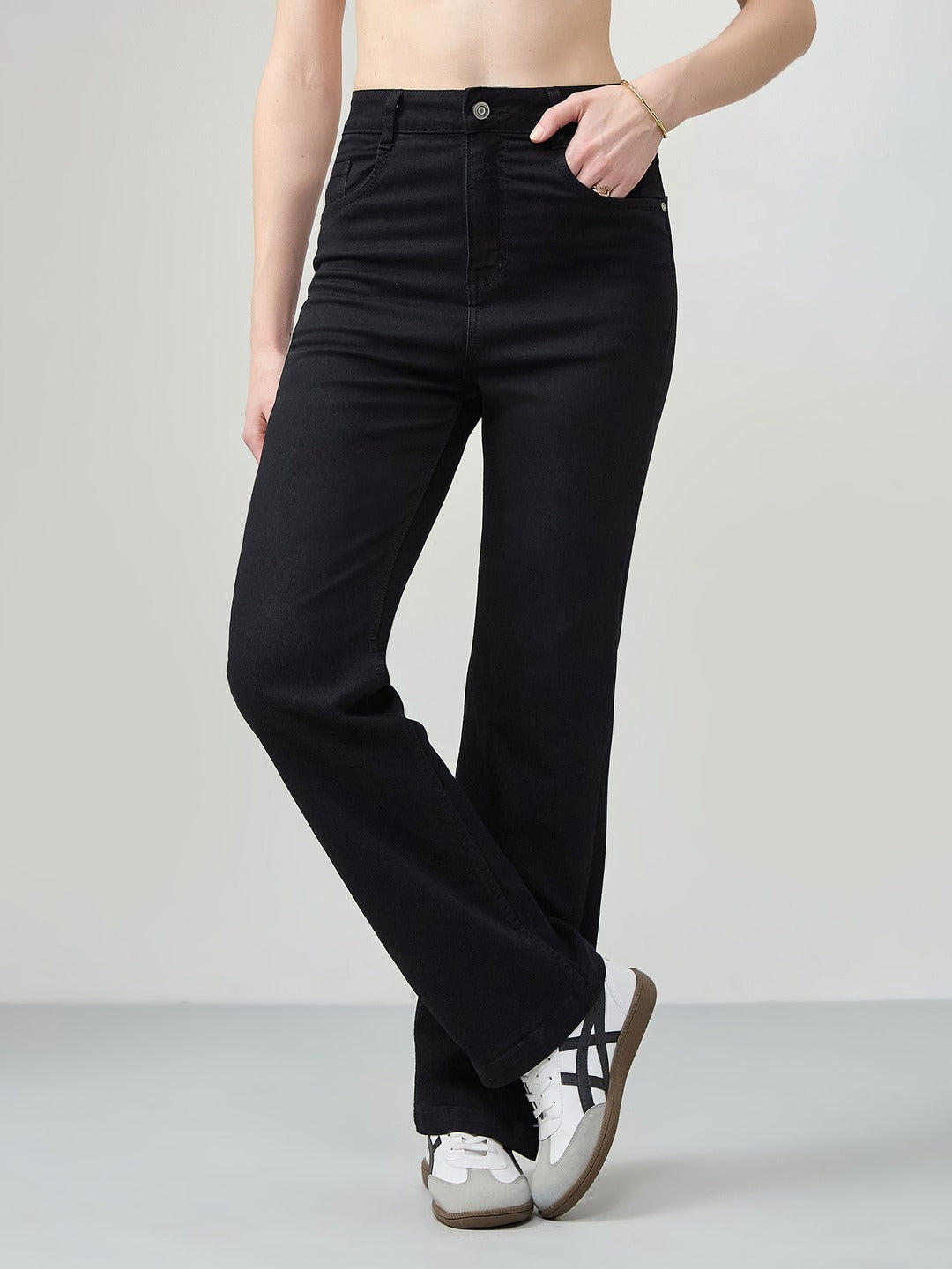 Black Straight high-rise Stretchable Denim Jeans for Women