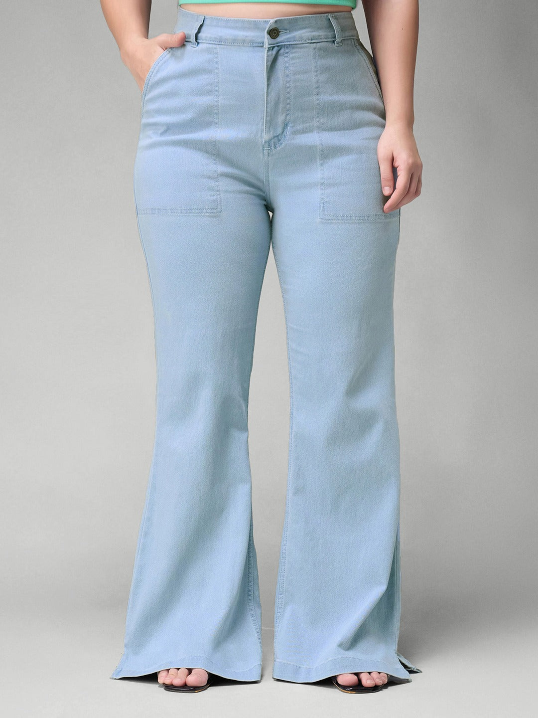 Light Blue Bootcut High rise Regular Stretchable Denim Jeans for Women