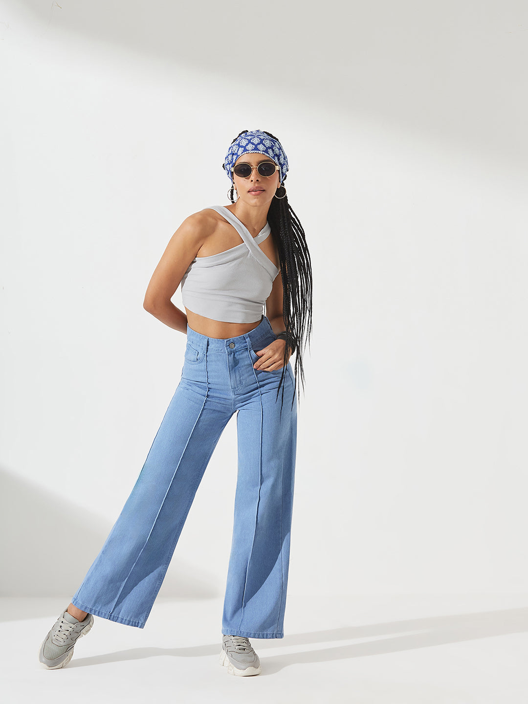 Light-Blue Straight-Fit High-Rise Clean-Look Non-Stretchable Denim Jeans for Women