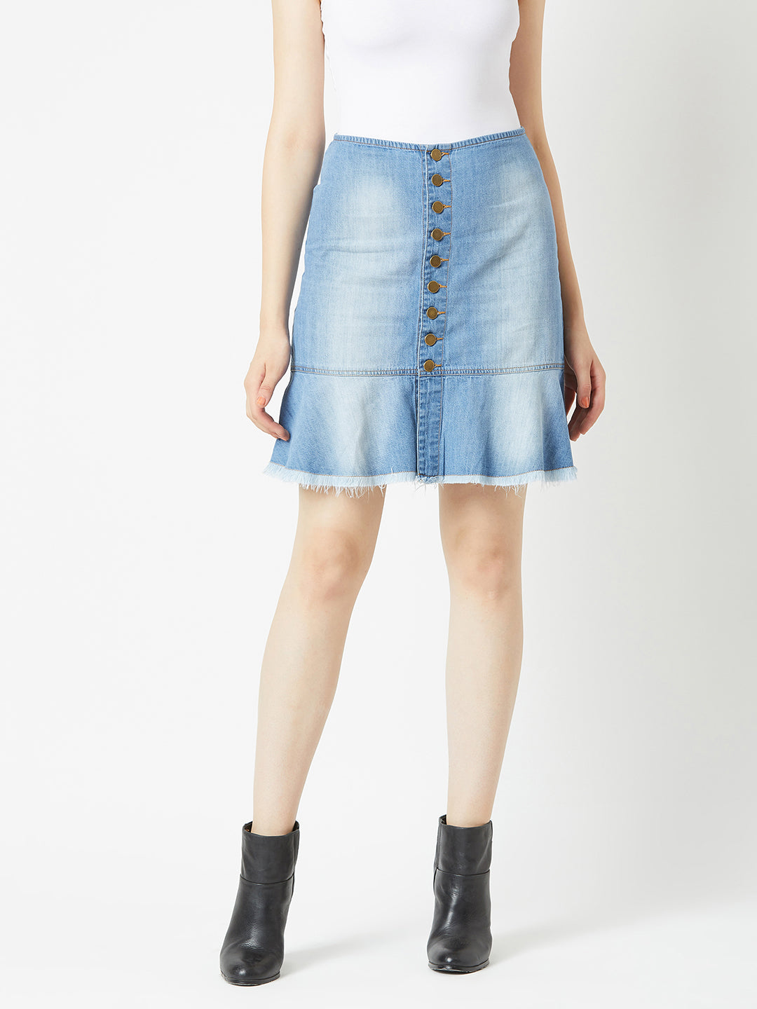 Women's Blue Regular Fit Mid Rise Light Weight Midi Denim Skirt