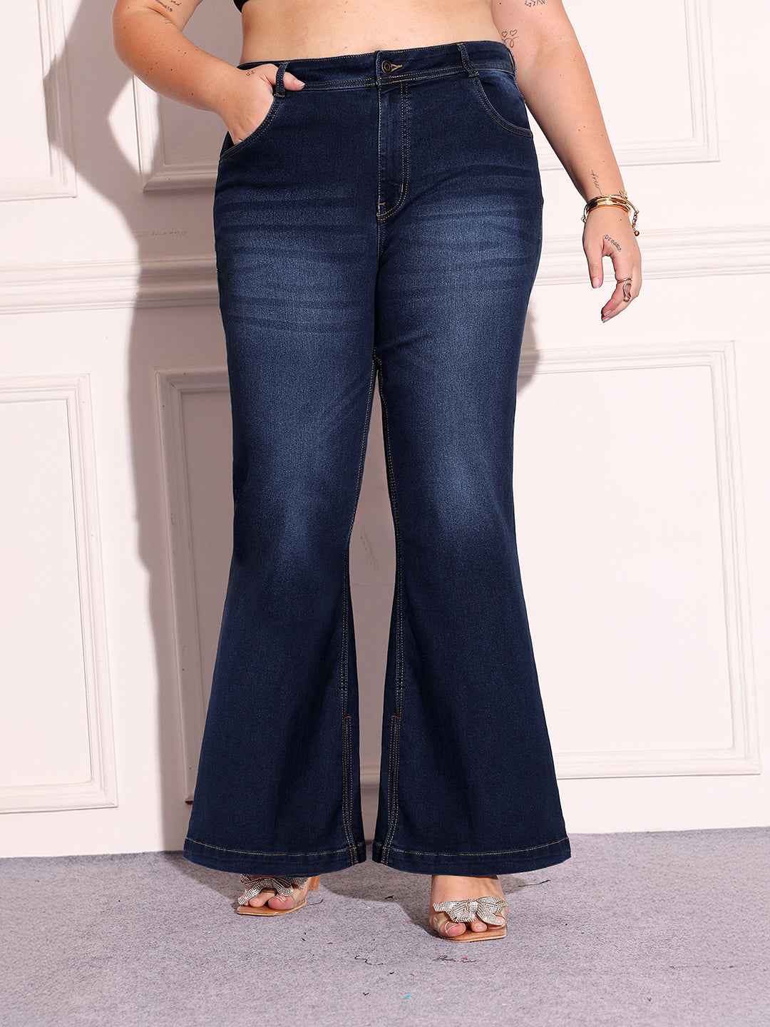 Women's Blue Bootcut Mid Rise Denim Stretchable Jeans