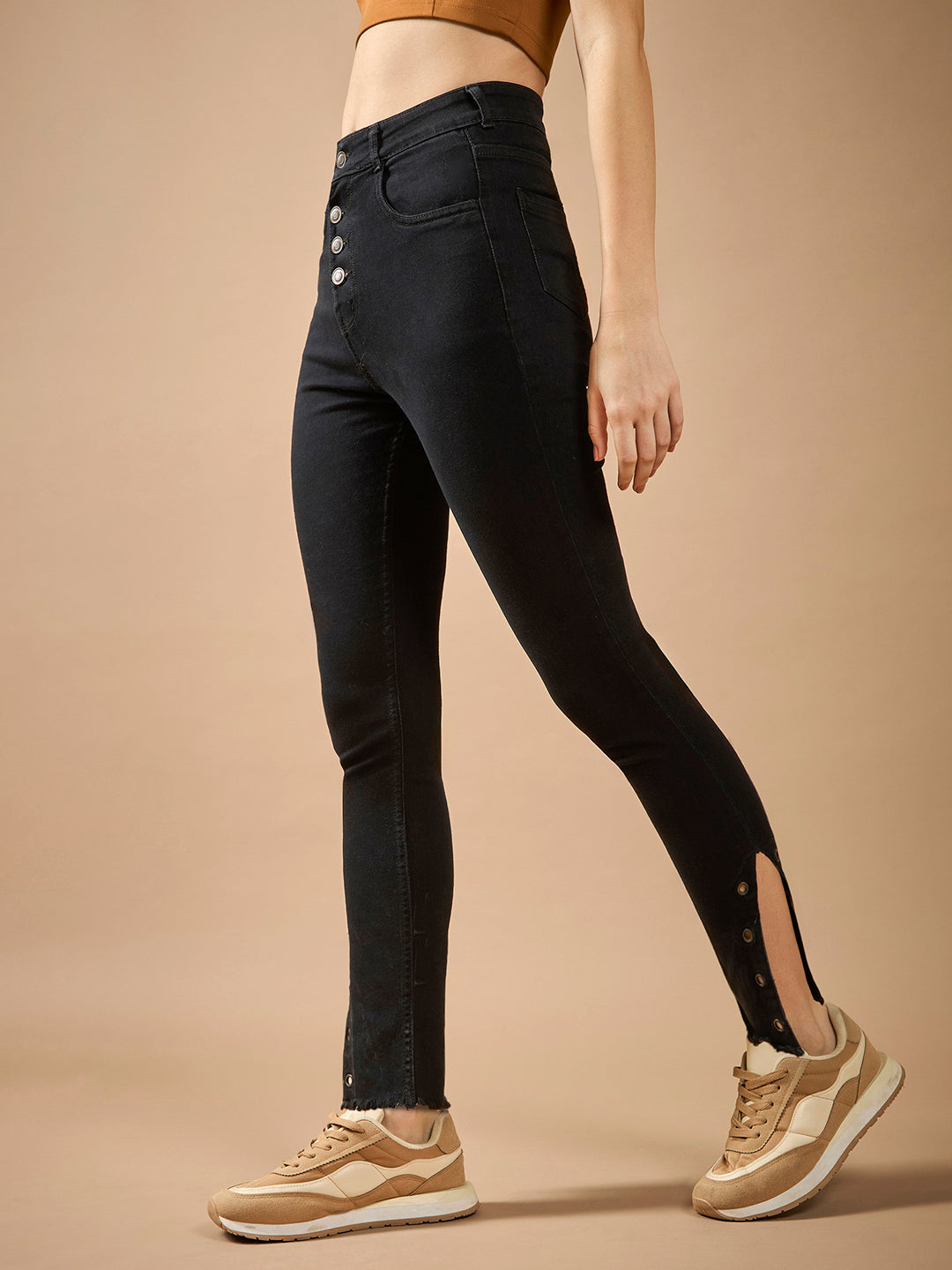 Women's Black Skinny-Fit Relaxed High-Rise Regular-Length Denim Stretchable Jeans