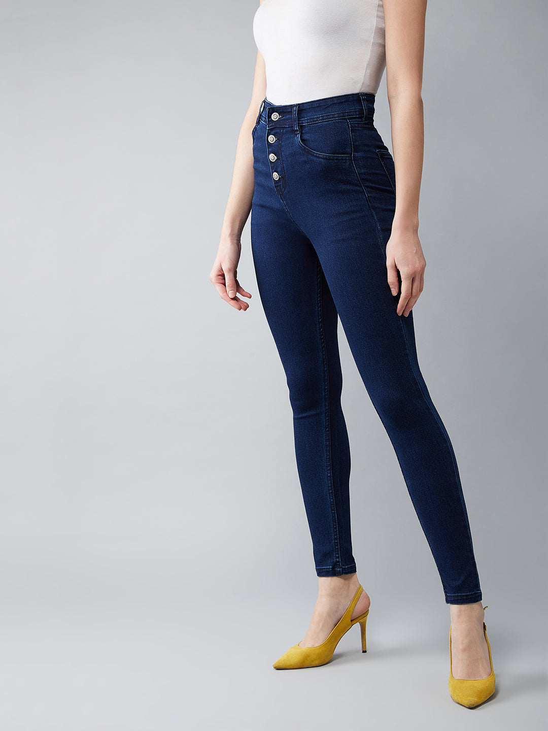 Women's Navy Blue Skinny Fit High Rise Regular Length Clean Look Stretchable Denim Jeans