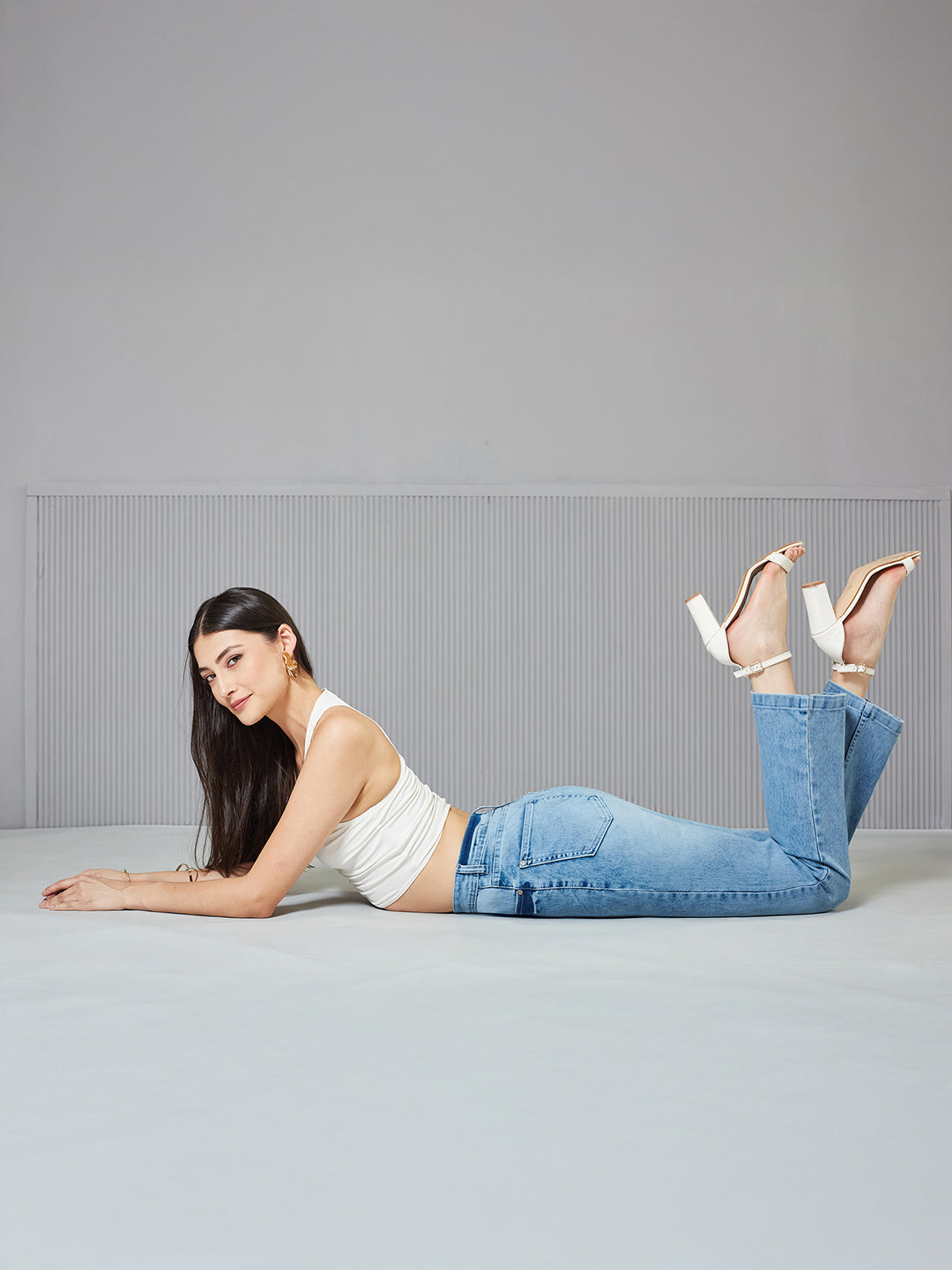 24/7 Comfort Light-Blue Wide-Leg Fit High-Rise Stretchable Denim Jeans for Women