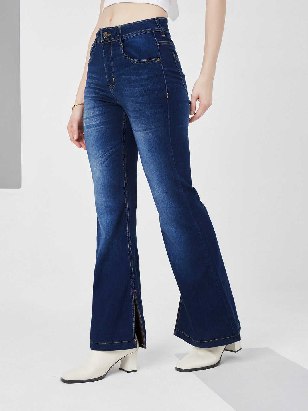 Blue Bootcut Mid Rise Denim Stretchable Jeans for Women