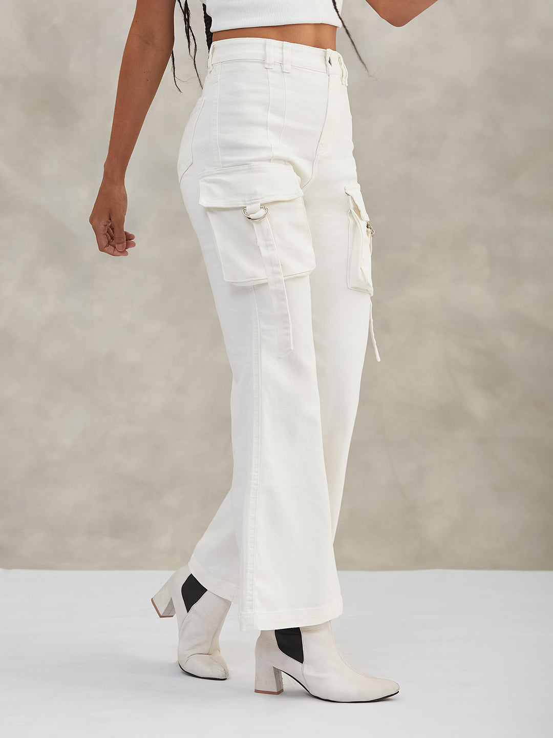 Women's White Bootcut High-Rise Stretchable Denim Jeans