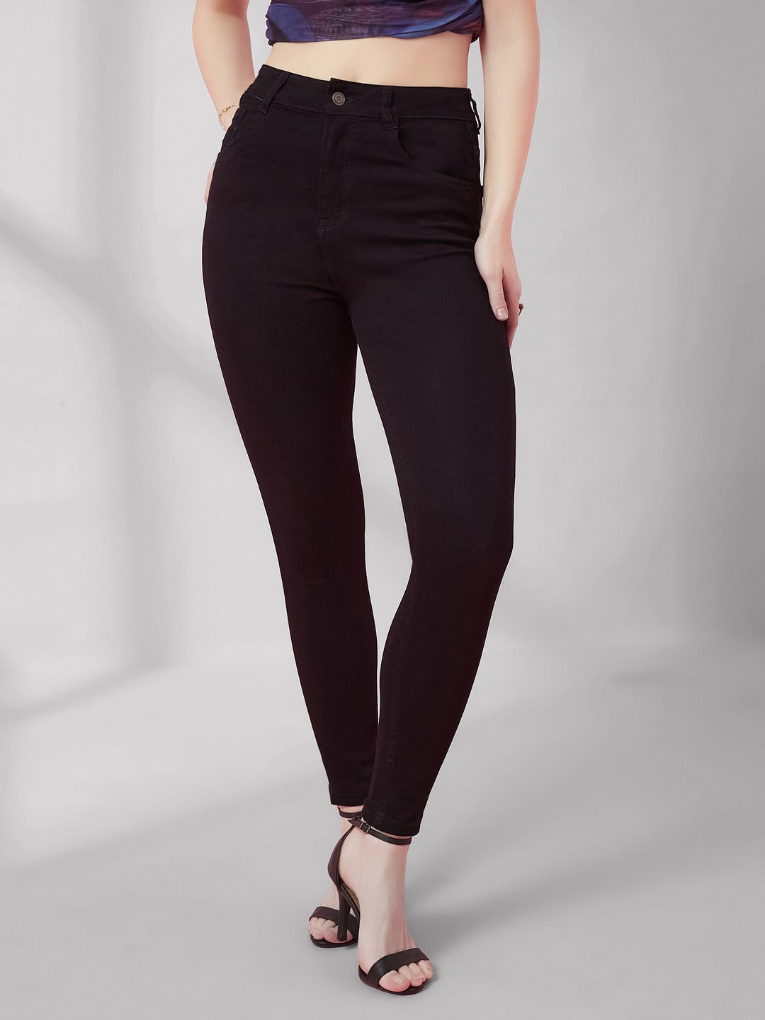 Black Skinny high-rise Regular Stretchable Denim Jeans for Women