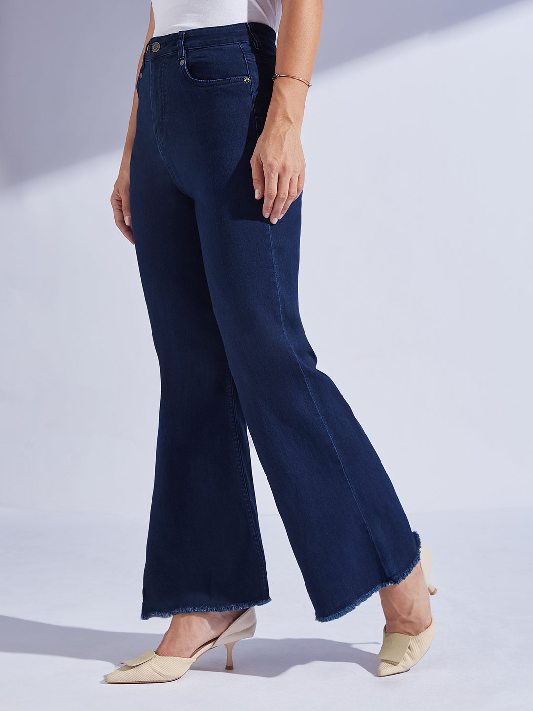 Women's Navy Blue Bootcut High-Rise Regular-Length Stretchable Denim Jeans