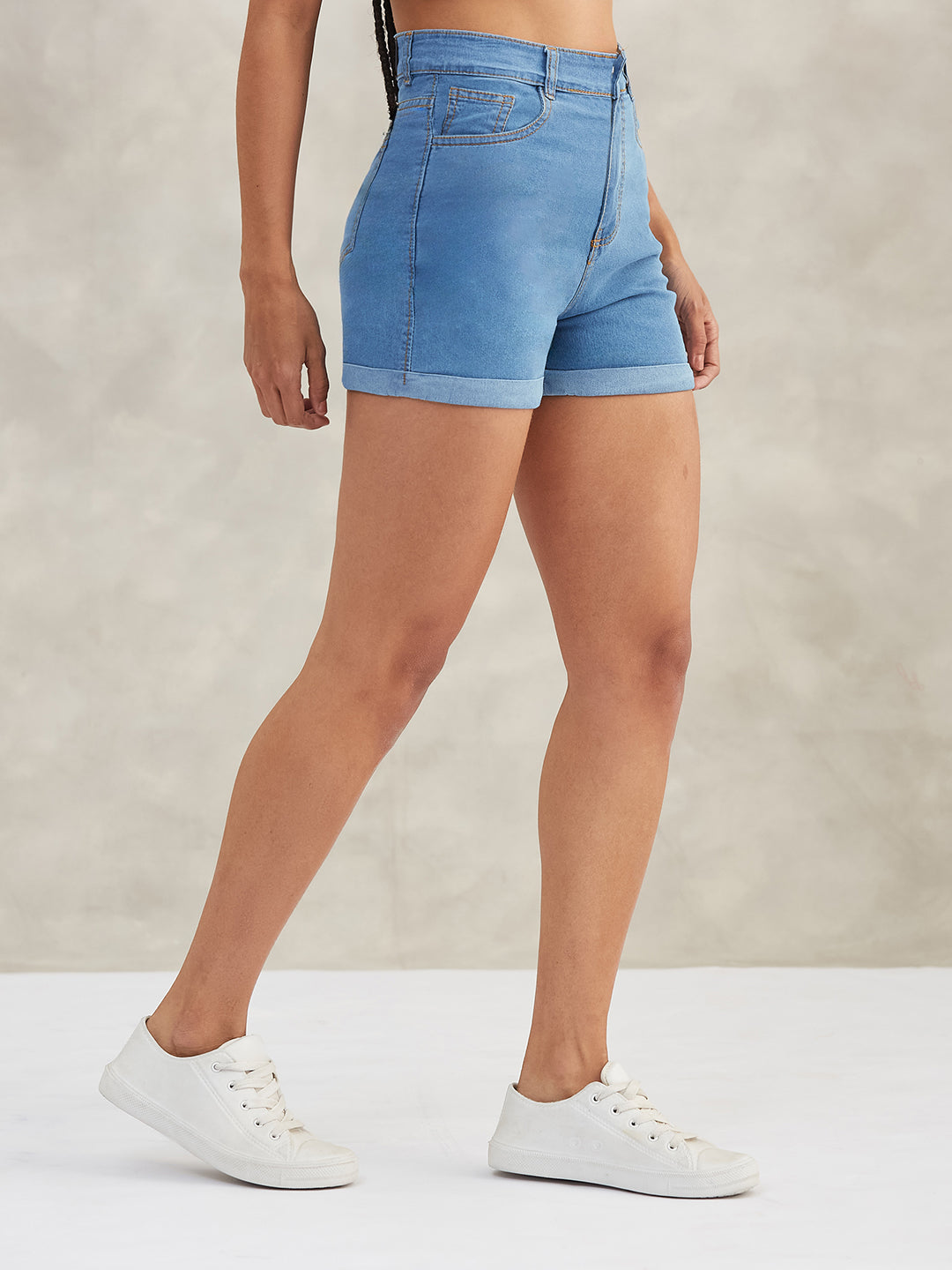 Women's Blue Relaxed-Fit Mid-Rise Denim Shorts