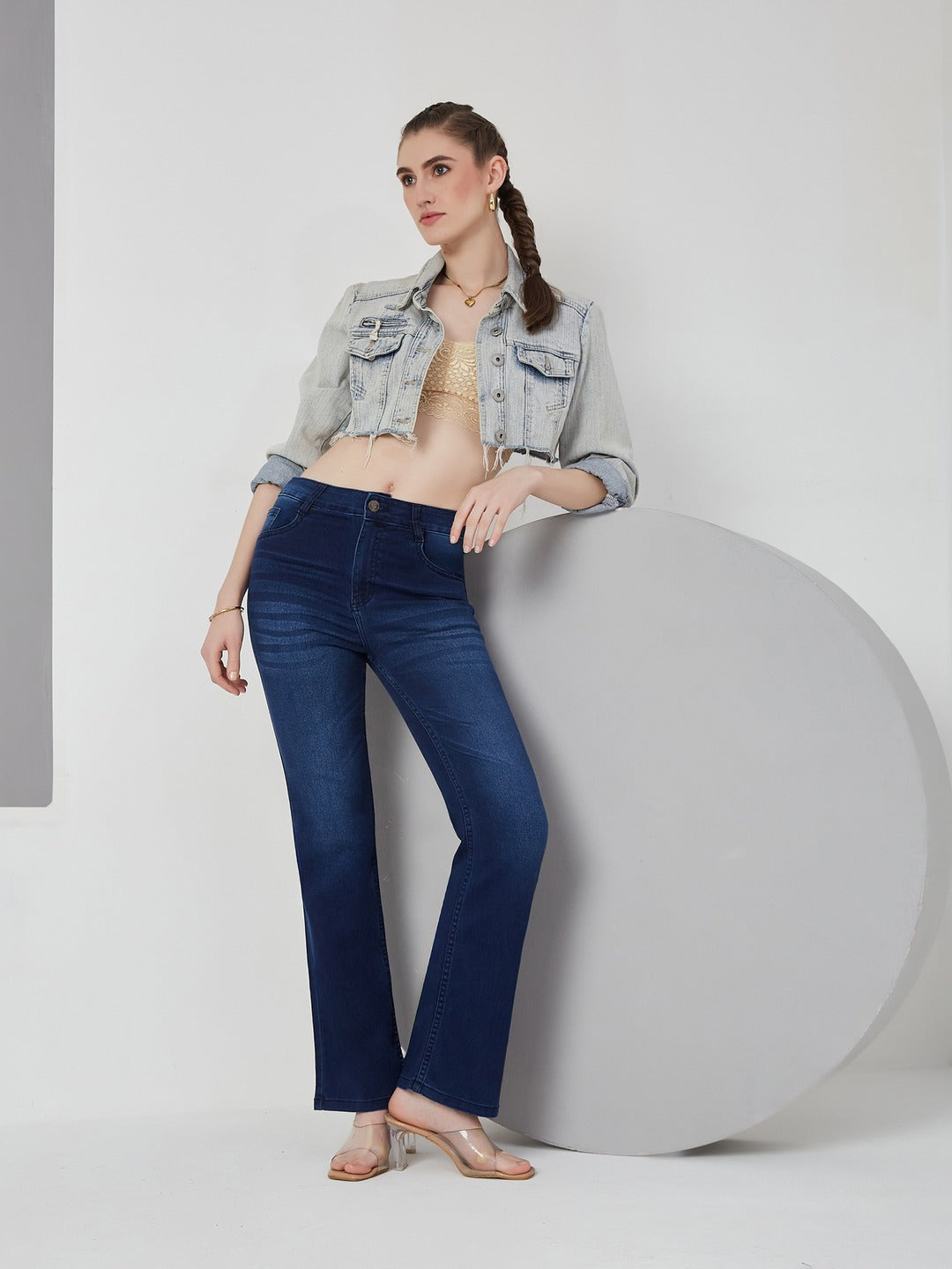 Navy blue Bootcut Mid rise Regular Stretchable Denim Jeans for Women