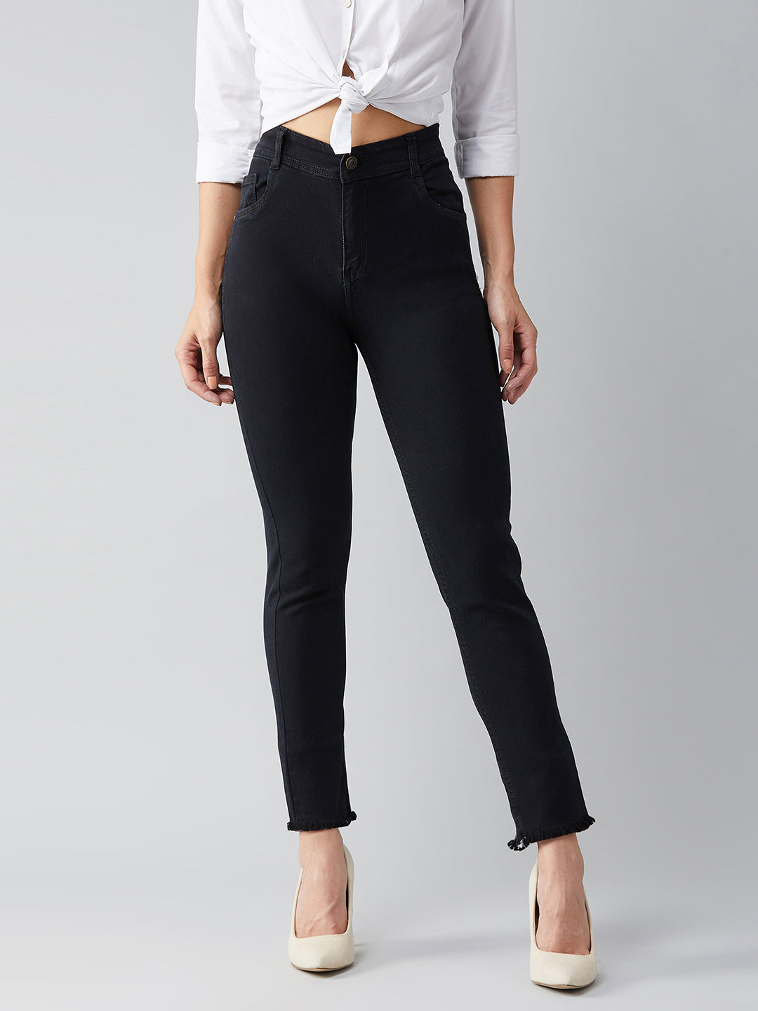 Women's Black Slim Fit Regular Length High Rise Denim Jeans