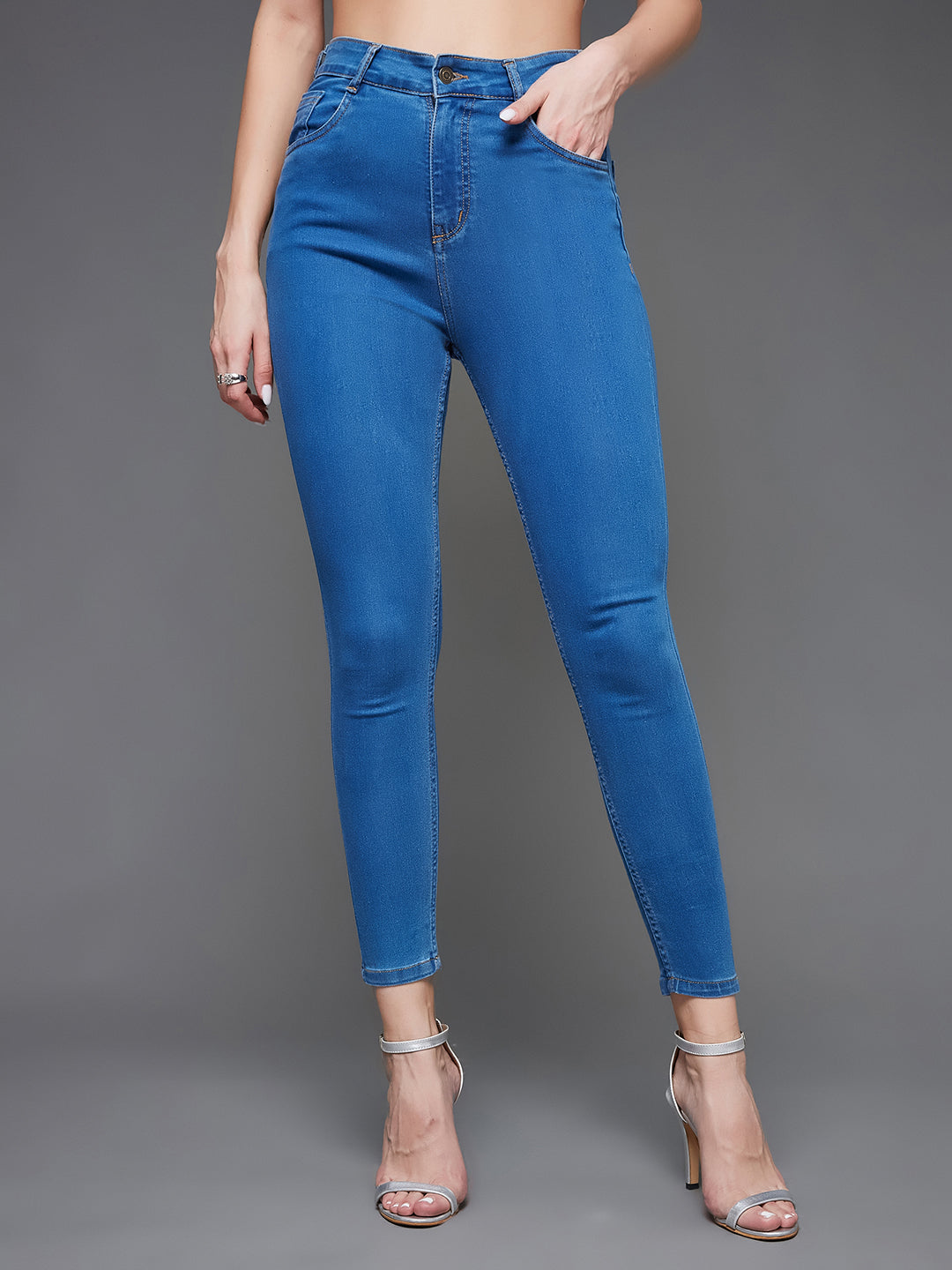 CHASEstretch™ Women's Blue Skinny High Rise Clean Look Cropped Denim Jeans