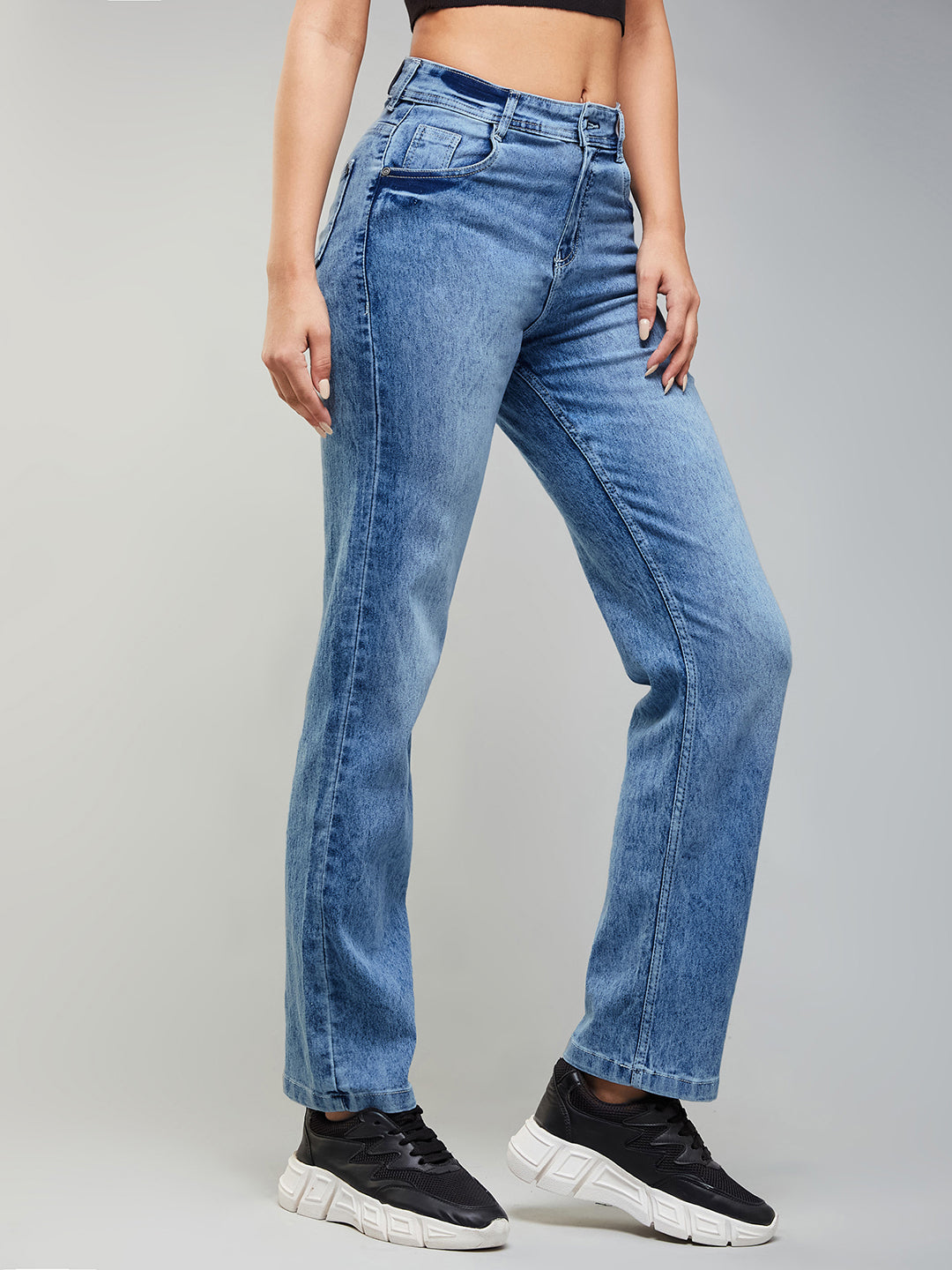 24/7 Comfort Women's Light Blue Wide-Leg Fit High Rise Stretchable Denim Jeans