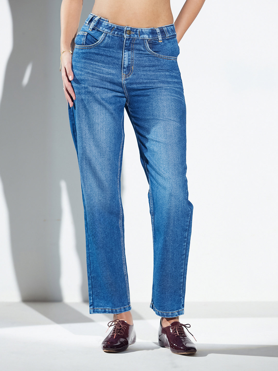 Blue Mom Fit High-Rise Denim Jeans for Women