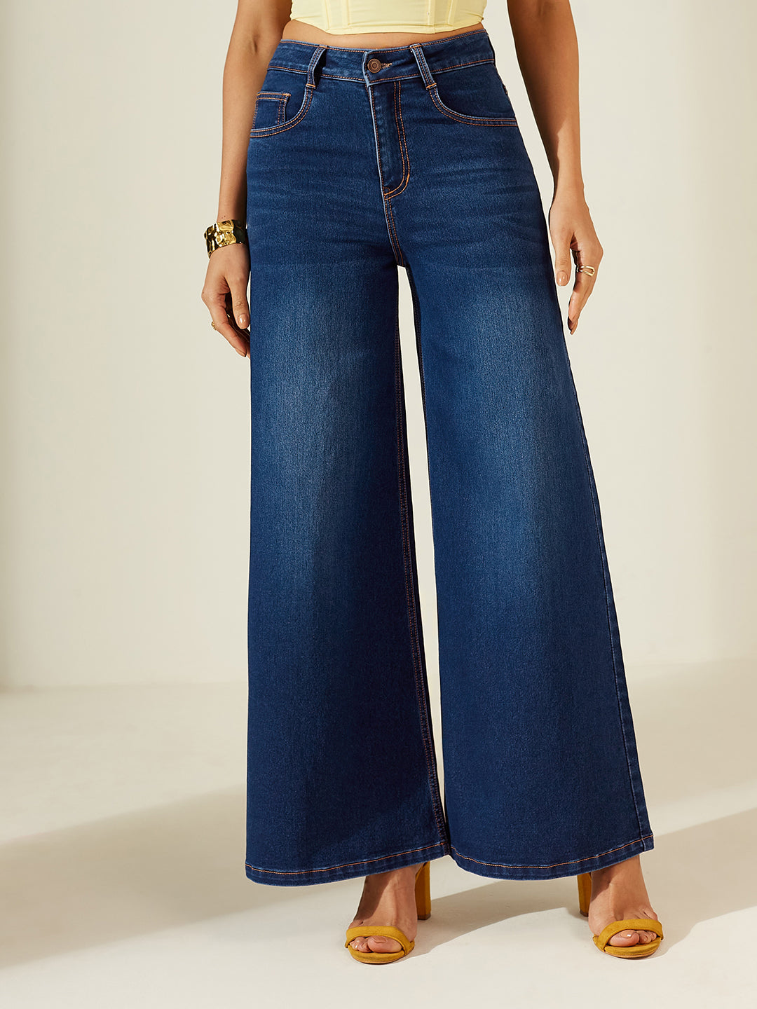 Women's Navy Blue Baggy High Rise Clean Look Regular Denim Jeans