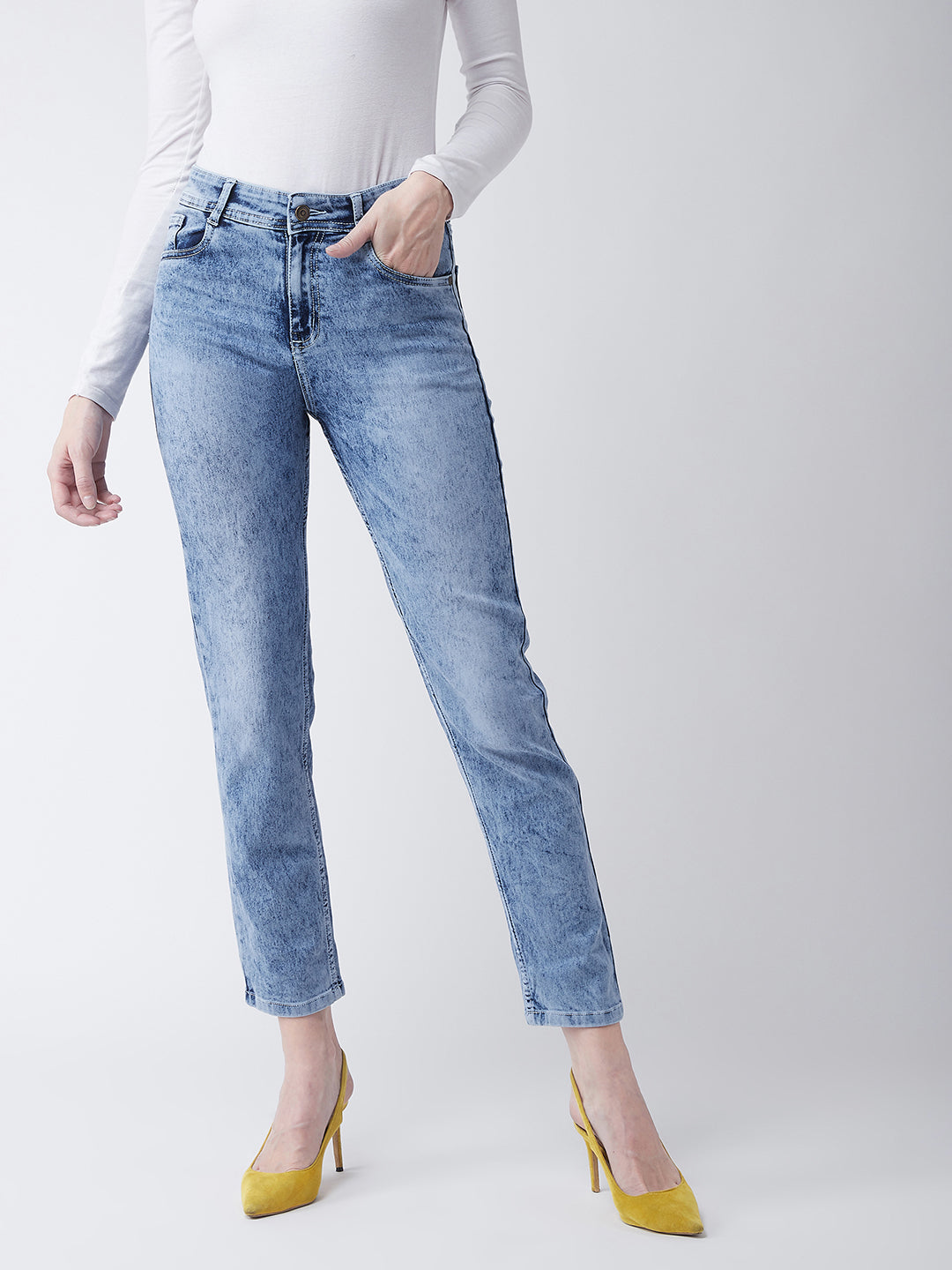 Women's Light Blue Slim Fit High Rise Denim Stretchable Jeans