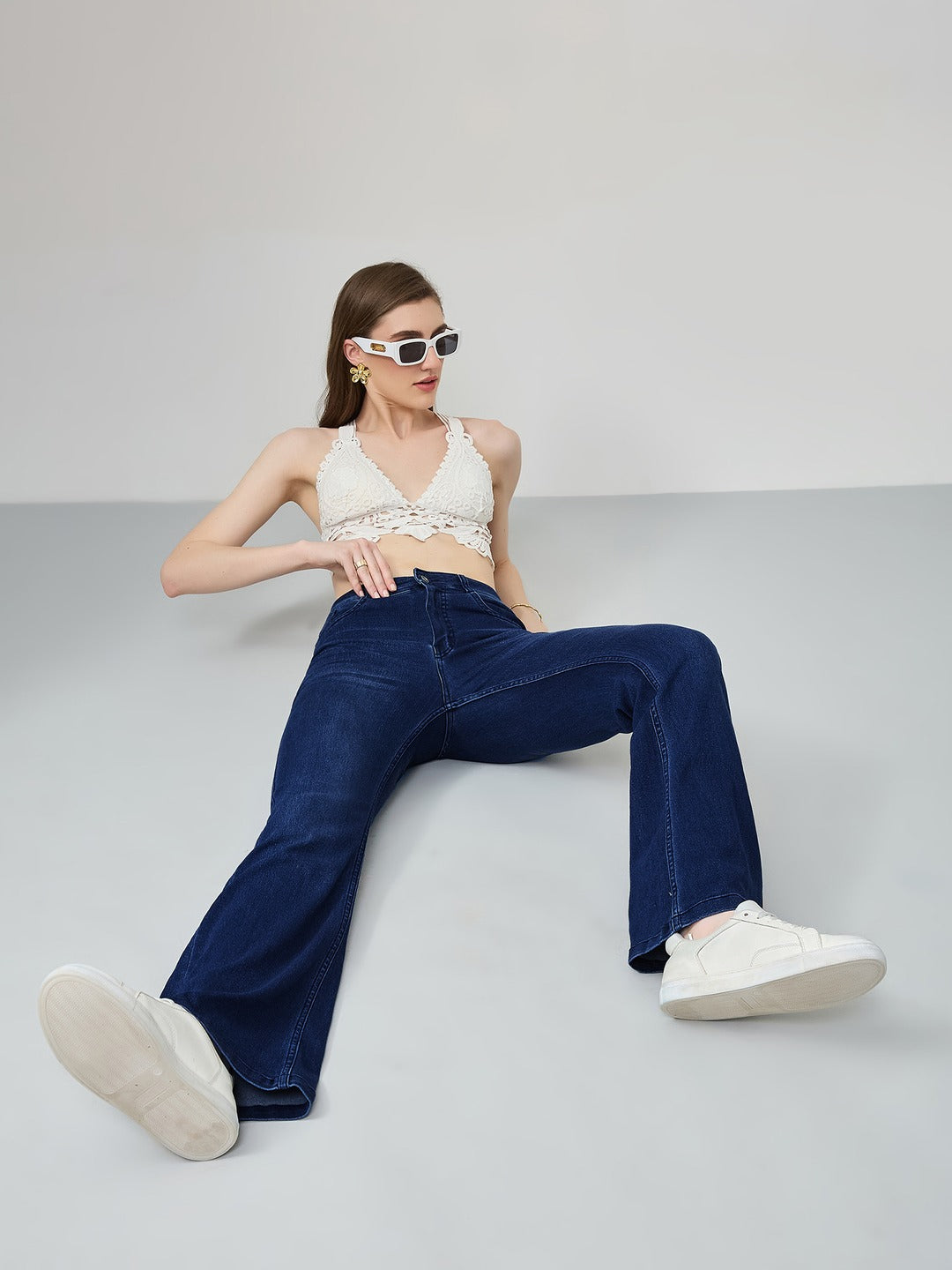 Navy Blue High-Rise Stretchable Bootcut Denim Jeans for Women
