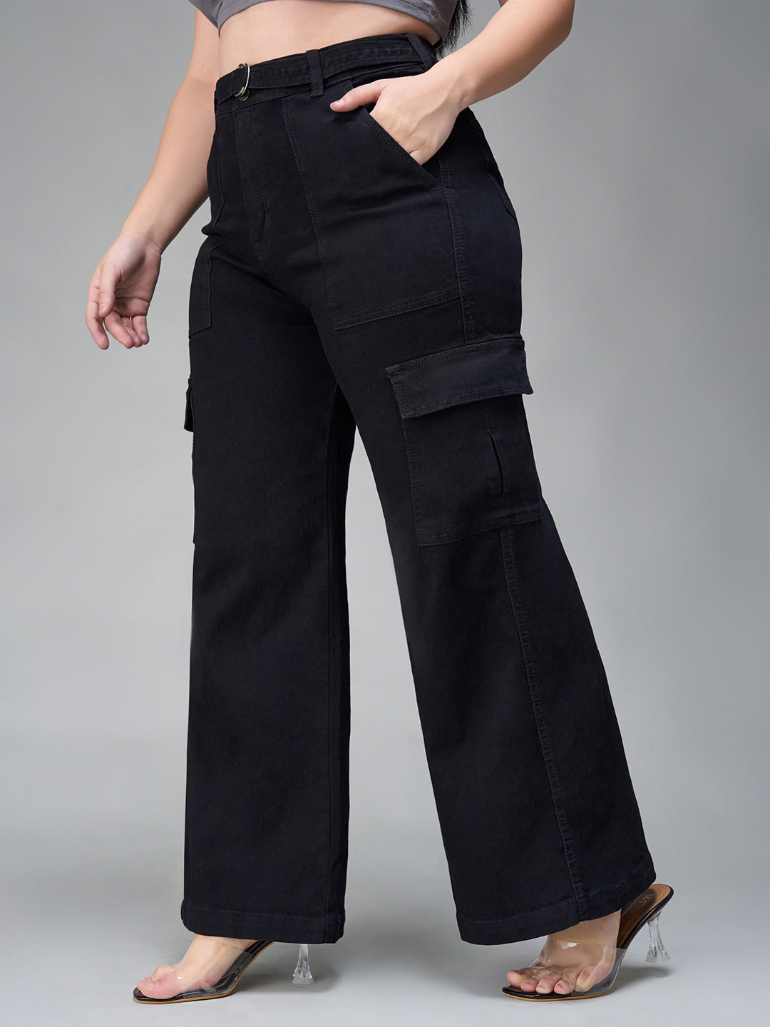 Women's Black Wide leg High rise Stretchable Denim Jeans