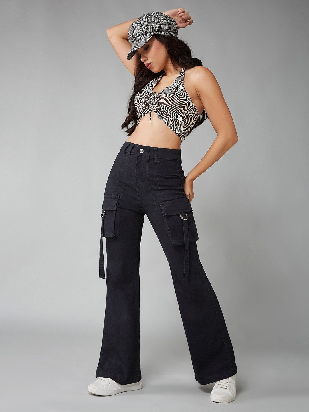 Women's Black Bootcut High-Rise Clean-Look Regular-Length Stretchable Denim Jeans