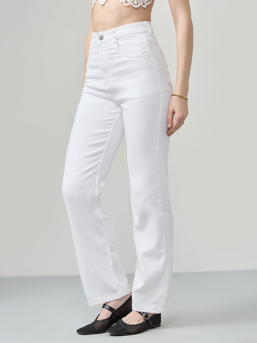 White Straight high-rise Stretchable Denim Jeans for Women