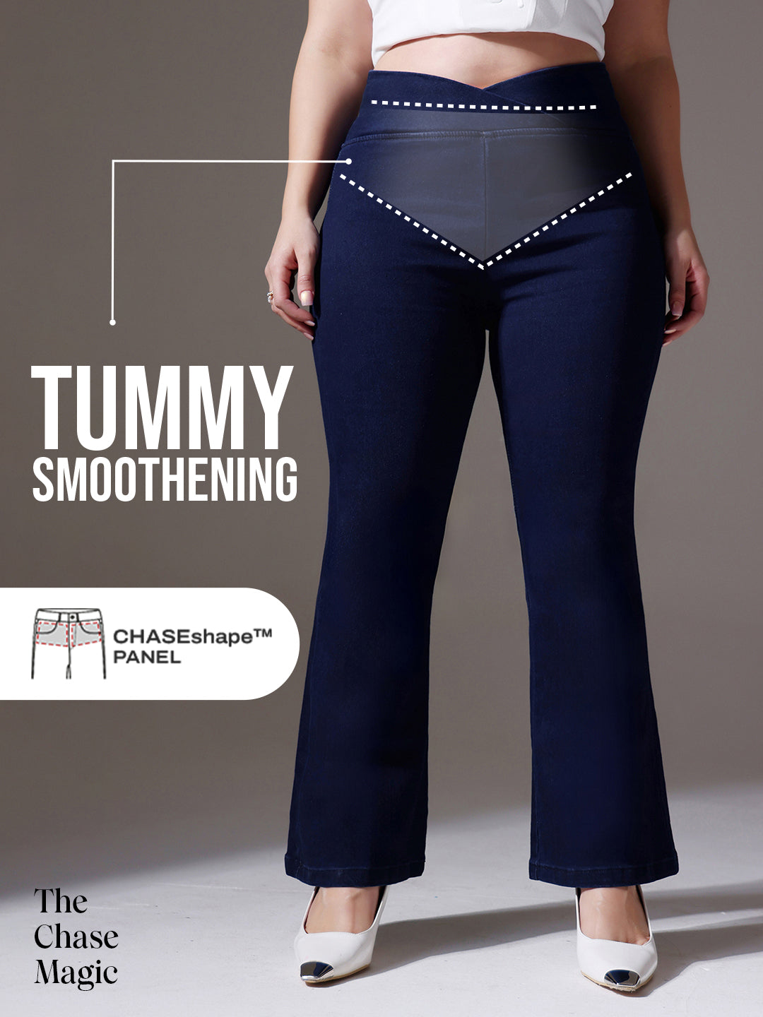 Tummy Smoothening Light-Shaping Bootcut High-Rise Navy Blue Pull-Up Jeans