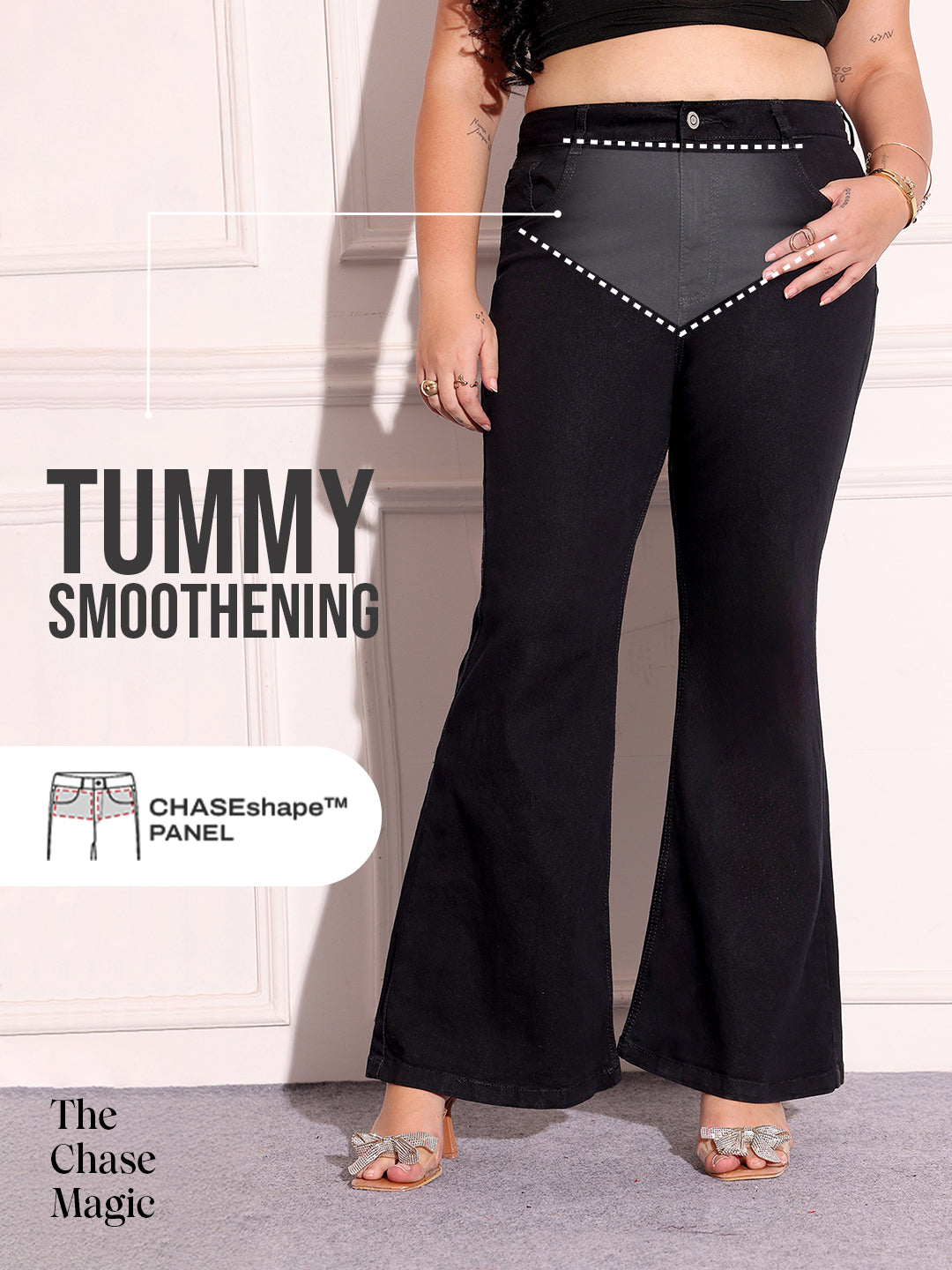 Tummy Smoothening Light-Shaping Bootcut High-Rise Black Denim Jeans