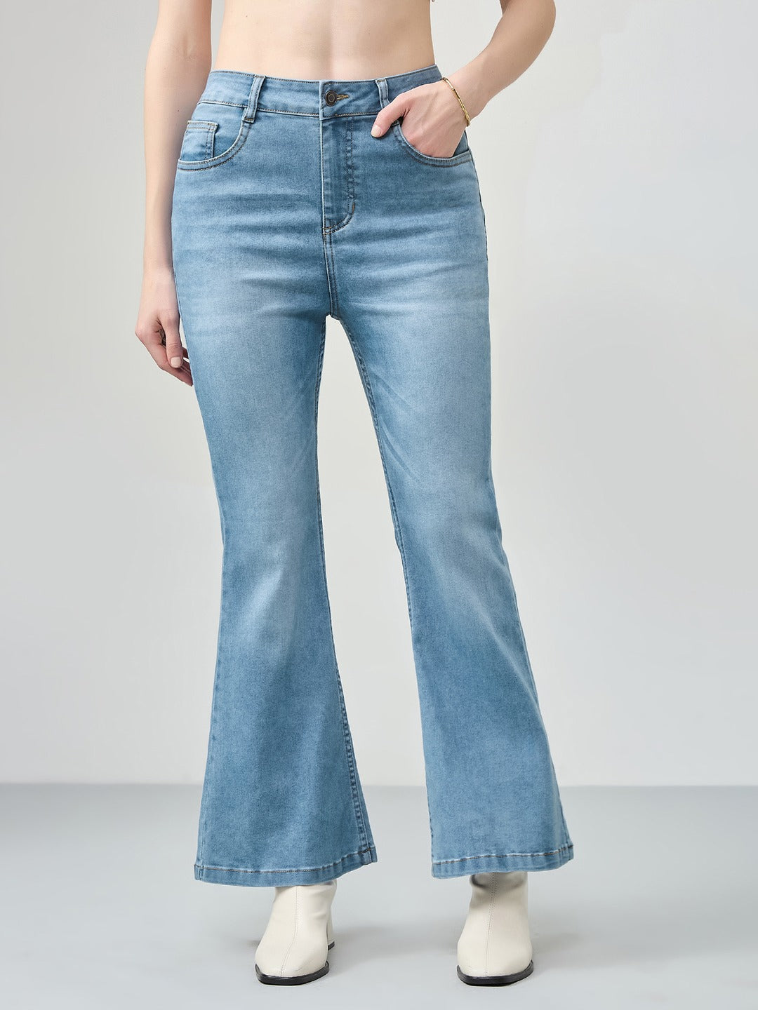 Womens Blue Bootcut high-rise Regular Stretchable Denim Jeans for Women