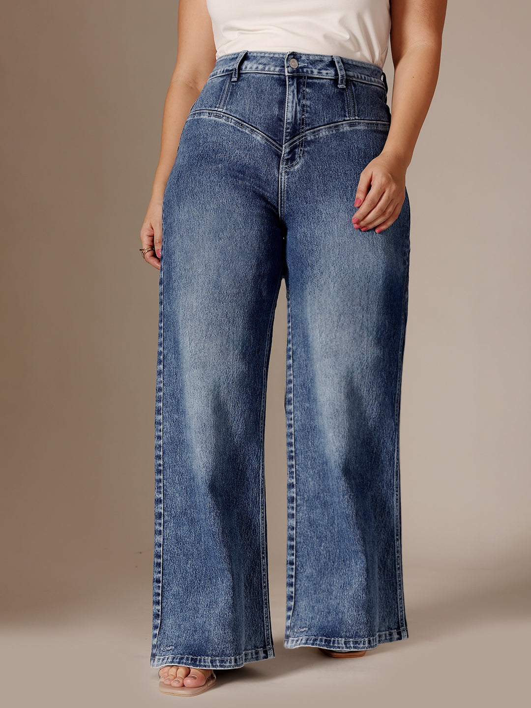 CHASEshape™ Blue High Rise Clean Look Regular-Length Stretchable Denim Wide-Leg Jeans for Women