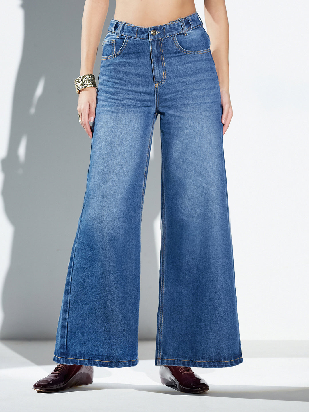 Miss Chase Dark Blue High-Rise Wide Leg jeans for Women
