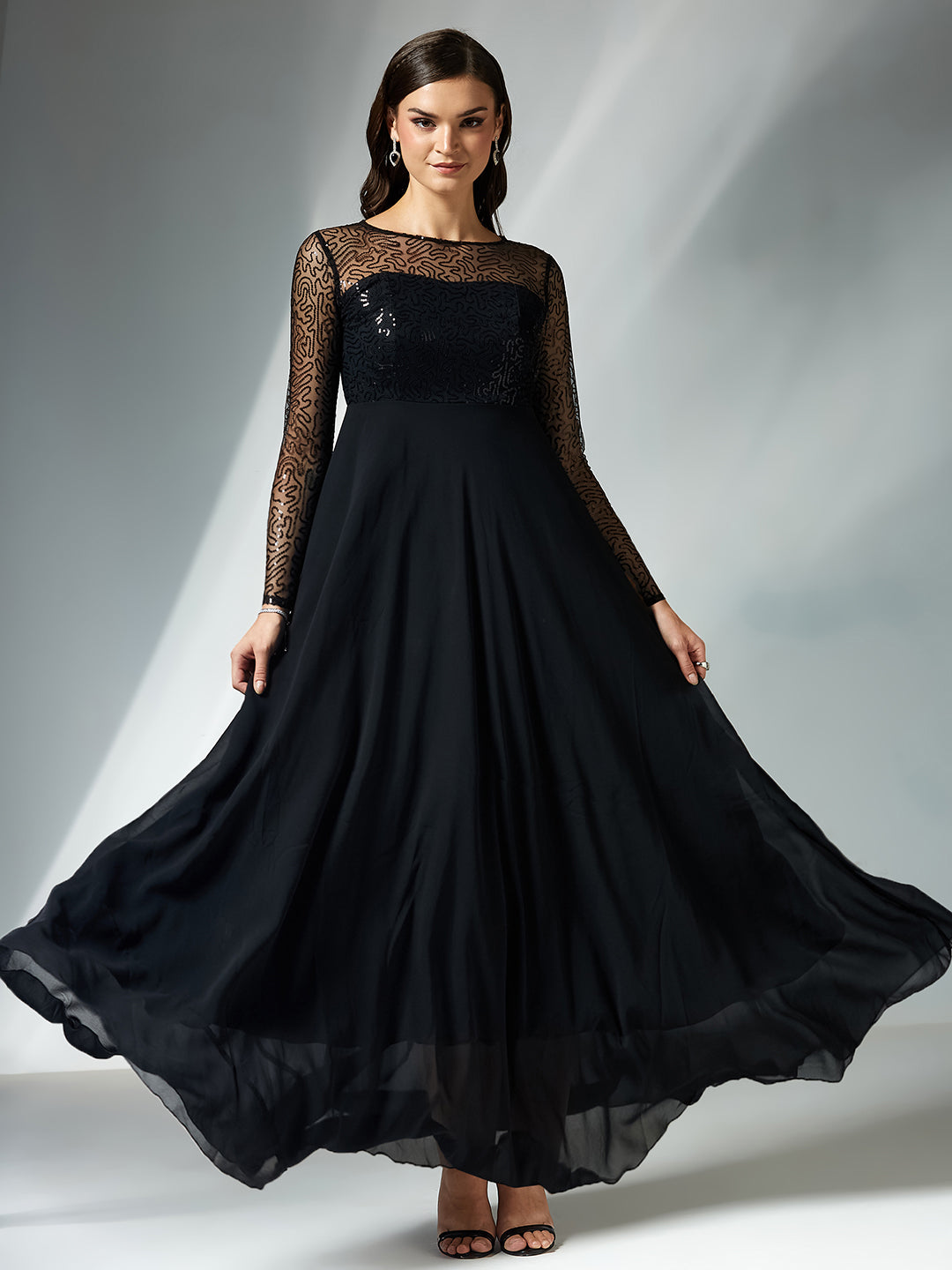 Women's Black Solid Embellished Maxi Dress