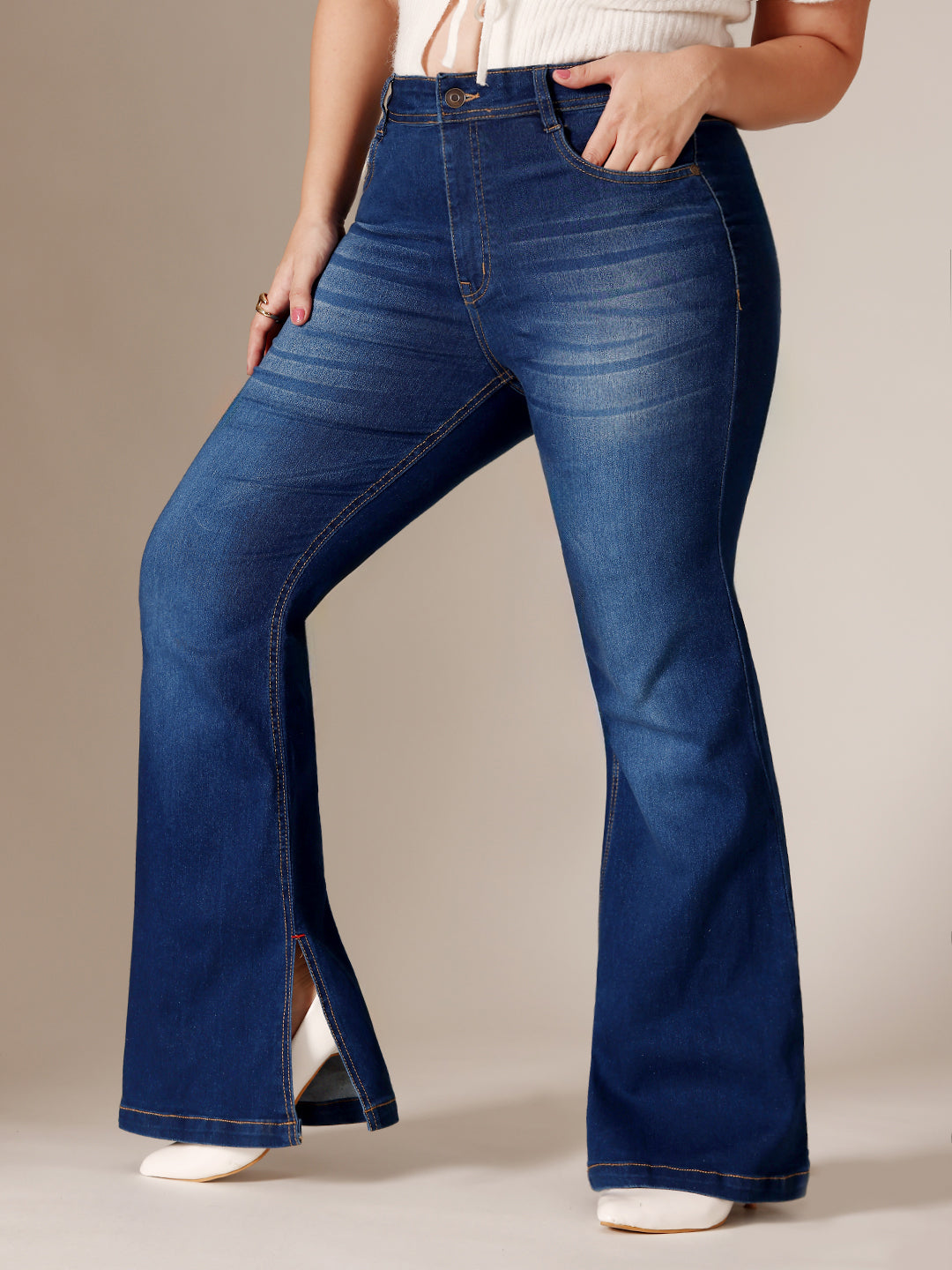 Blue Bootcut Mid Rise Regular Length Denim Stretchable Jeans for Women