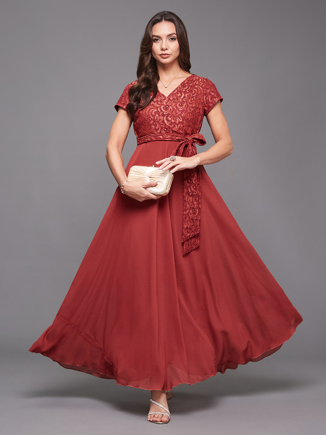 Miss Chase Brick Red Relaxed Fit dress for Women