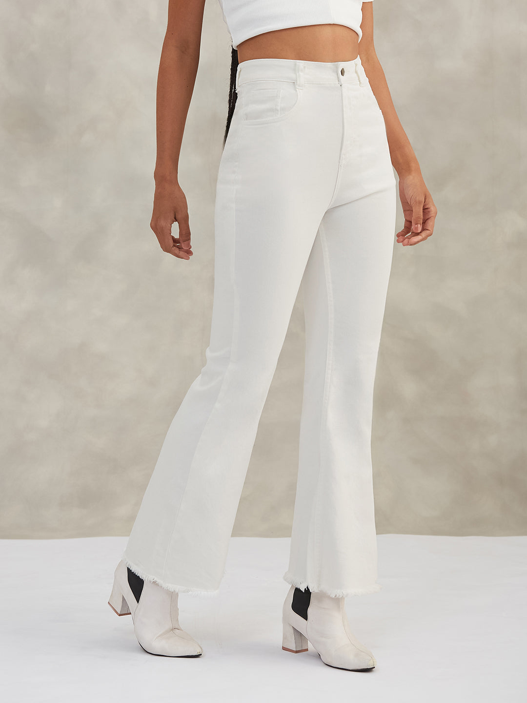 Women's White Bootcut High-Rise Stretchable Denim Jeans