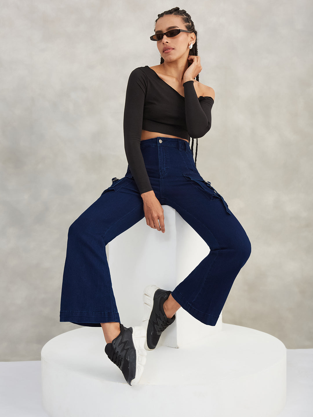 Women's Navy Blue Bootcut High-Rise Stretchable Denim Jeans