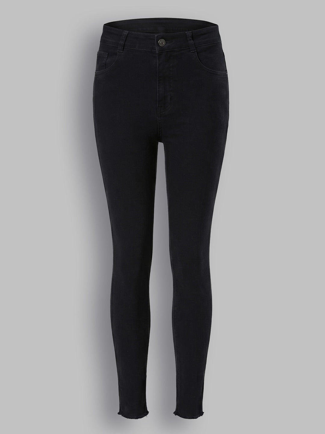Black Skinny Fringed Detailing High Rise Solid Cropped Stretchable Denim Jeans for Women