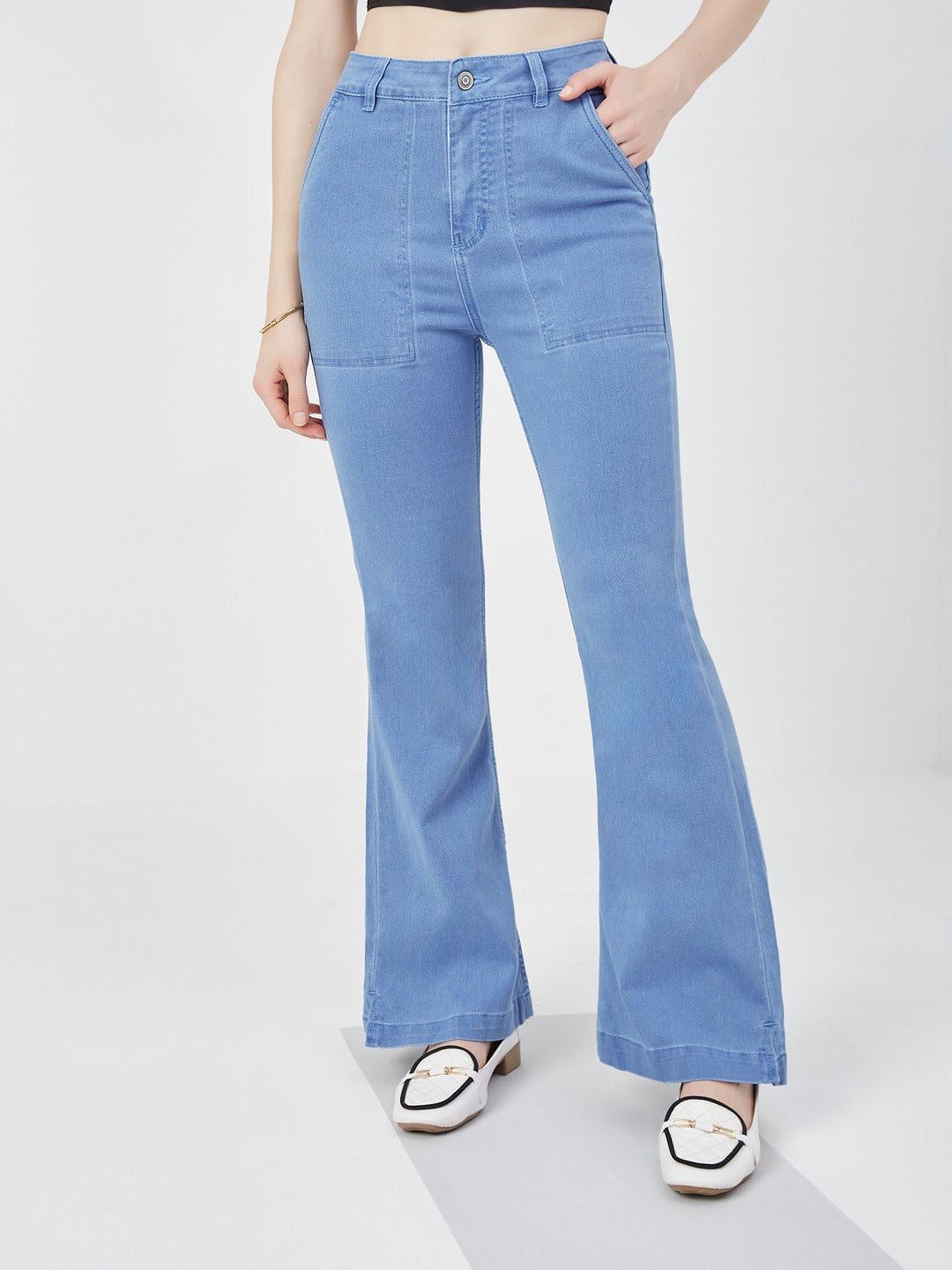 Light Blue Bootcut high-rise Regular Stretchable Denim Jeans for Women