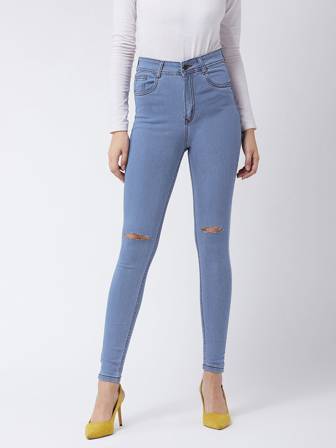 Women's Blue Skinny High-Rise Distressed Denim Jeans