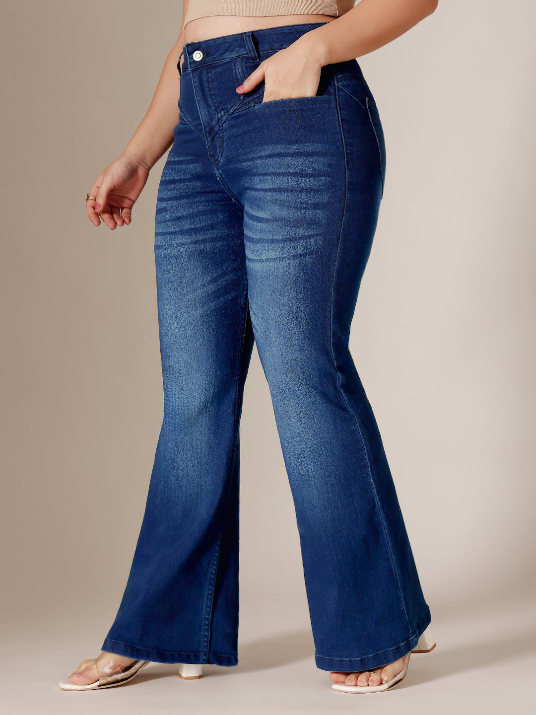 CHASEshape™ Light-Shaping Navy Blue Bootcut High Rise Stretchable Denim Jeans for Women