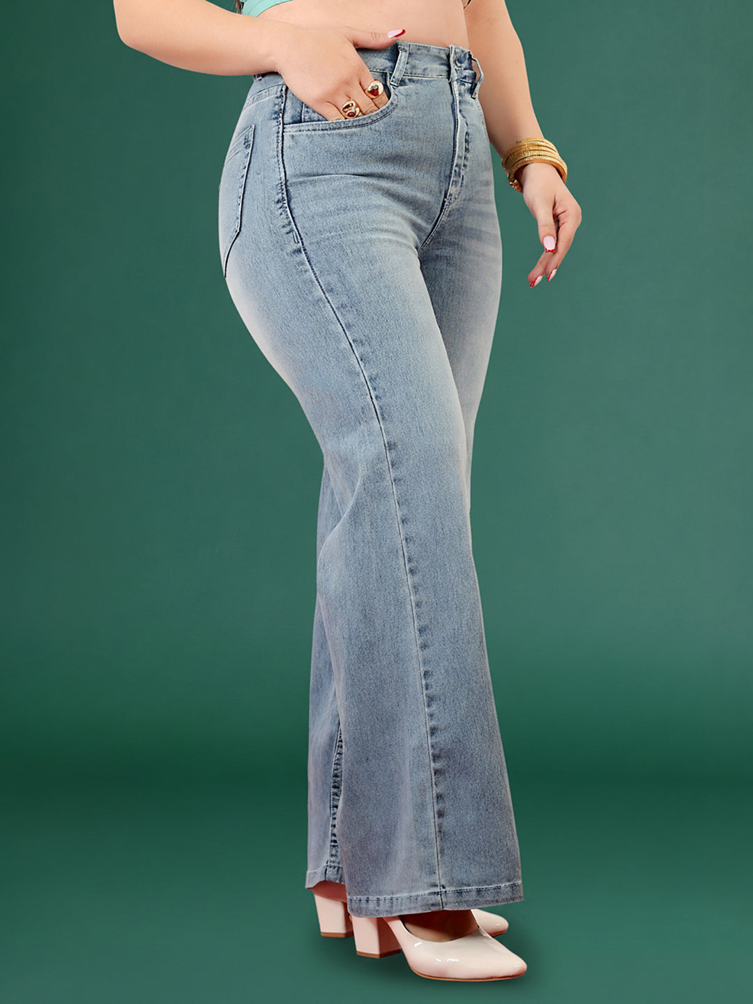 CHASEshape™ Light Blue Wide-Leg High-Rise Stretchable Denim Jeans for Women