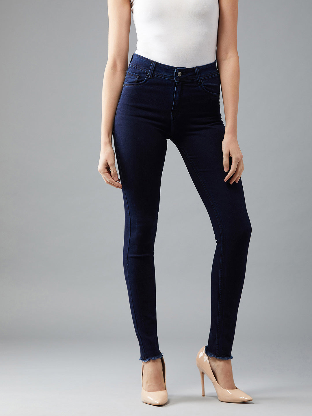 Women's Navy Blue Skinny Fit Mid Rise Stretchable Denim Jeans