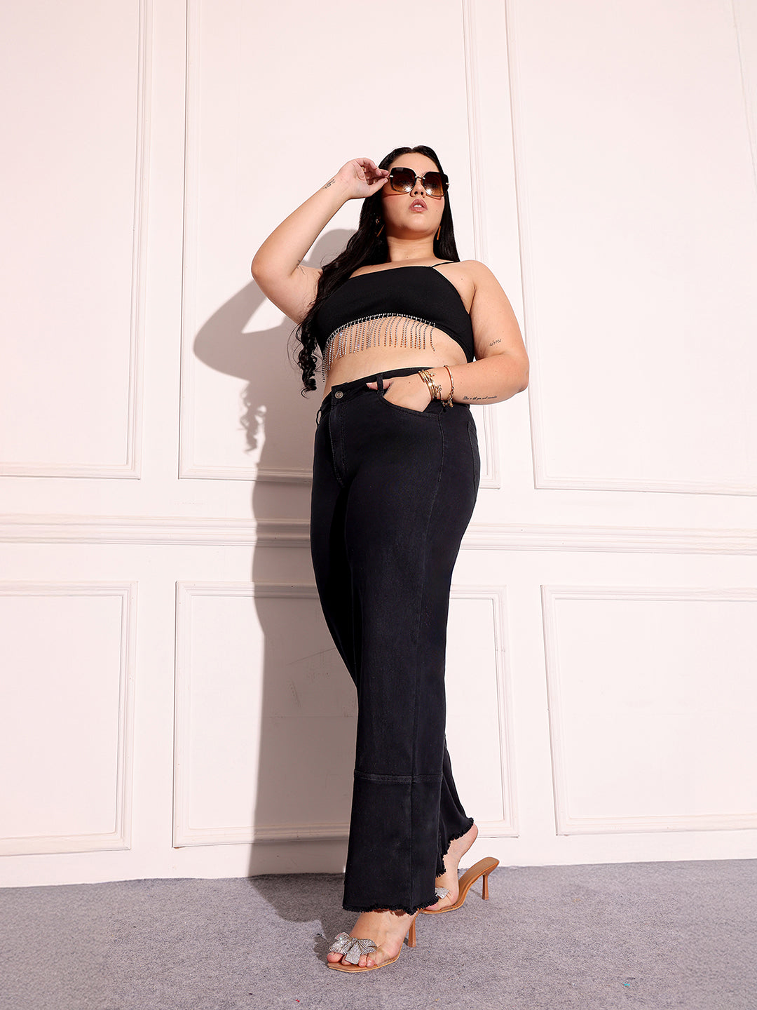CHASEstretch™ Black Wide-Leg High-Rise Stretchable Denim Jeans for Women