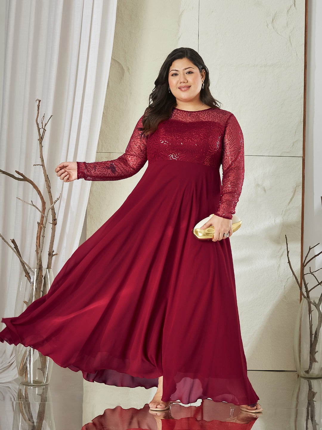 Black Solid Embellished Maxi Dress for Women