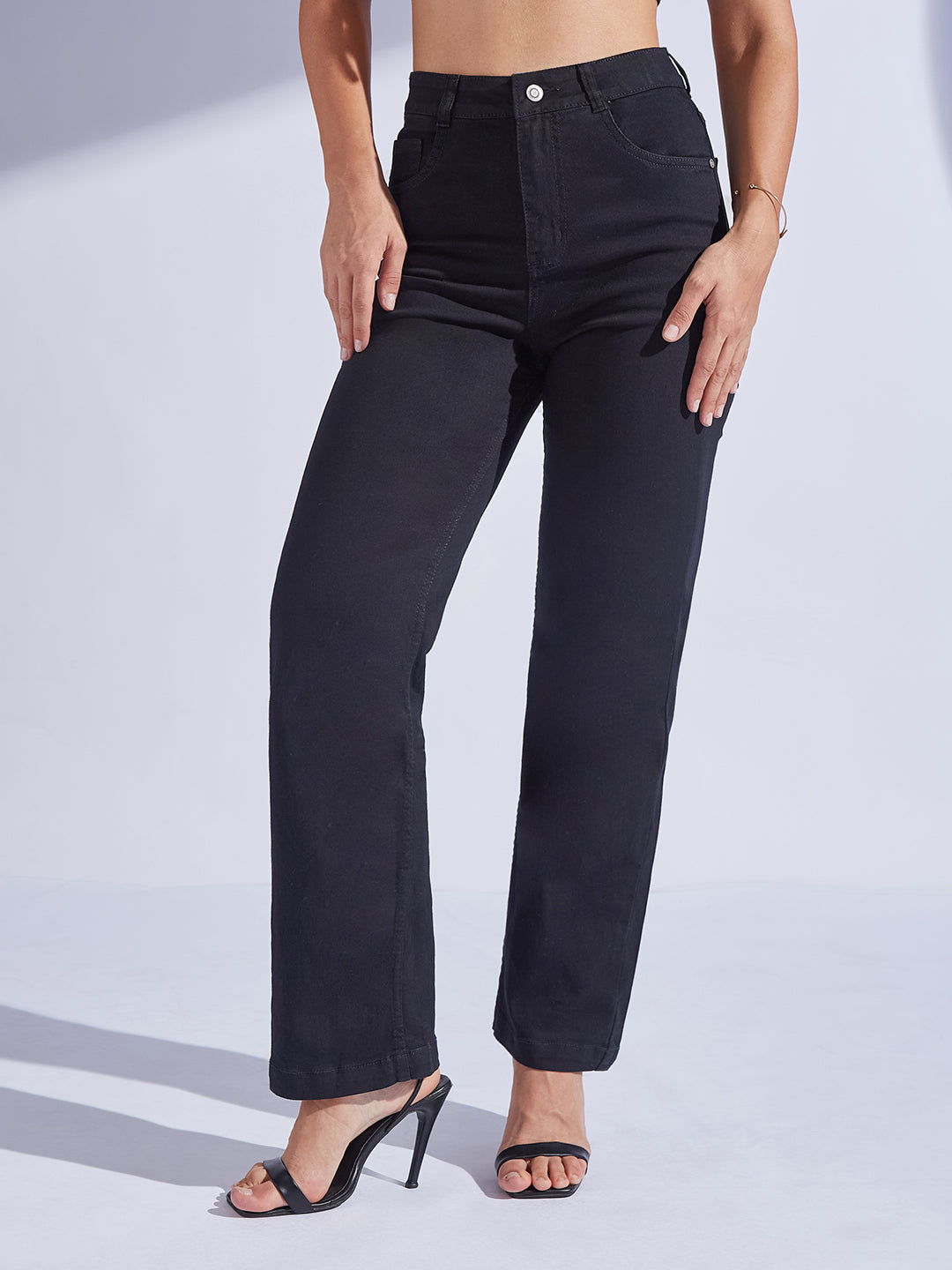 24/7 Comfort Black Straight-Fit High-Rise Regular-Length Stretchable Denim Jeans