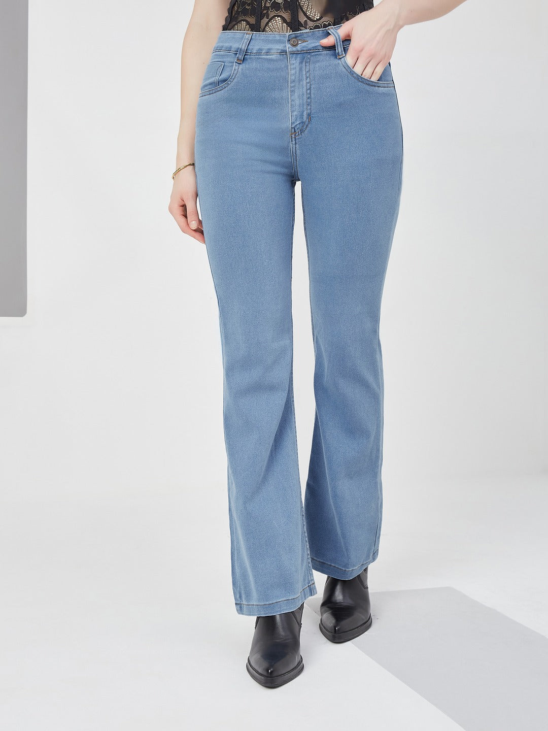 Light Blue Bootcut high-rise Regular Stretchable Denim Jeans for Women