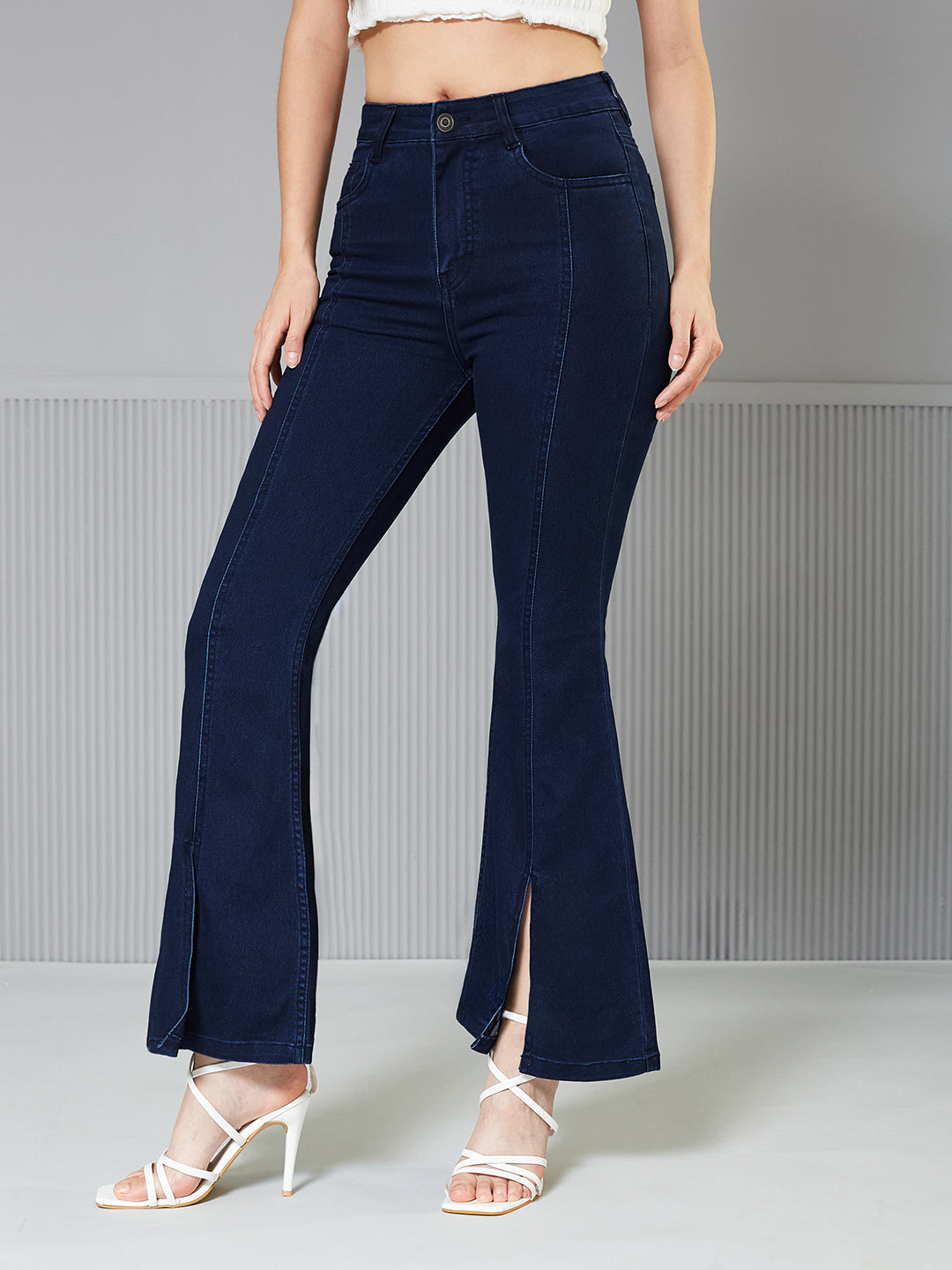Navy-Blue Bootcut High-Rise Regular Stretchable Denim Jeans for Women