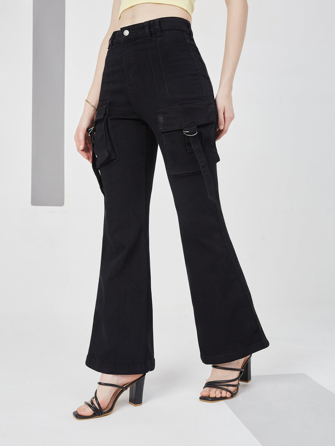 Black Bootcut High-Rise Stretchable Denim Jeans for Women