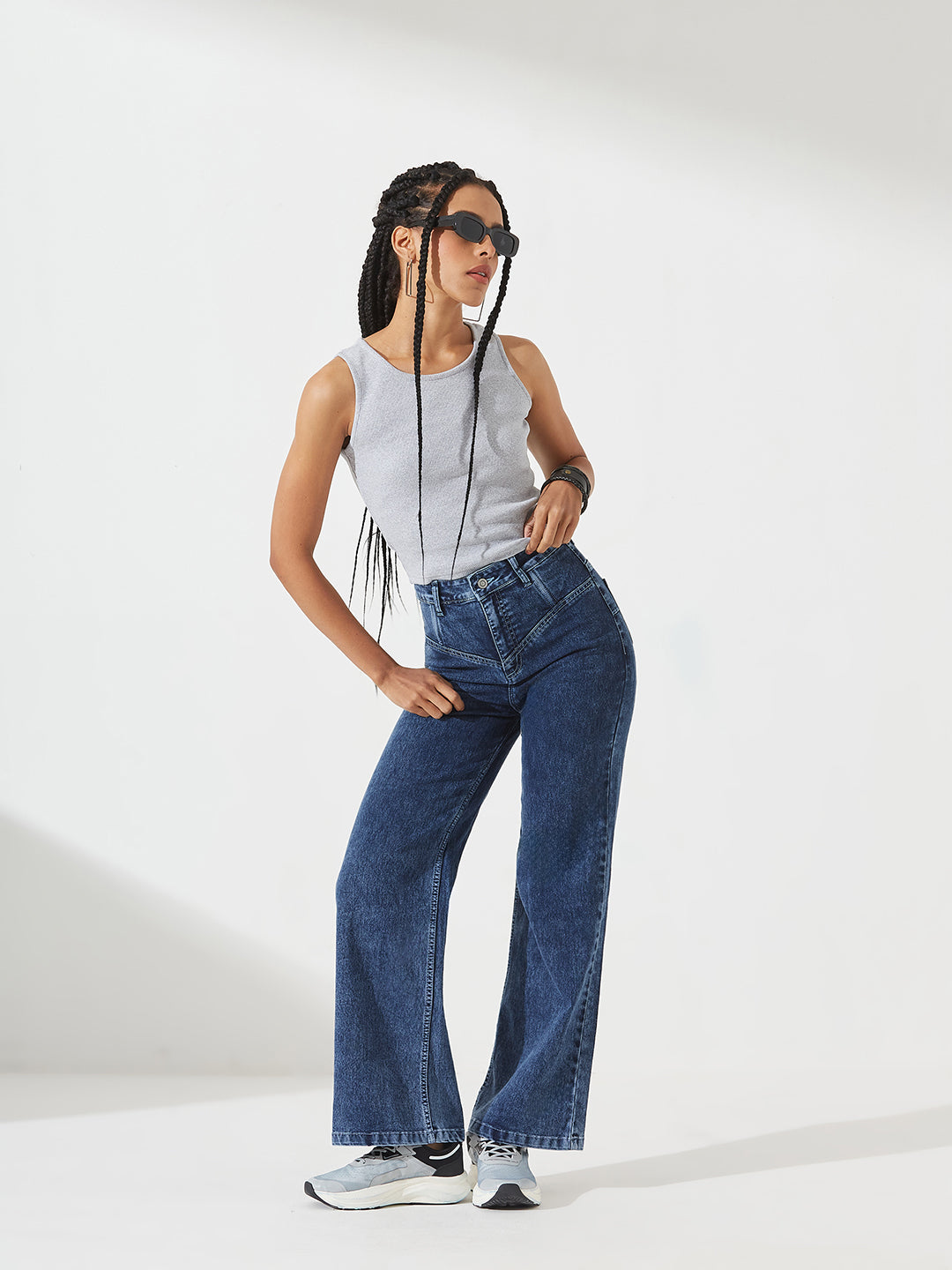 CHASEshape™ Blue High-Rise Stretchable Denim Wide-Leg Jeans for Women