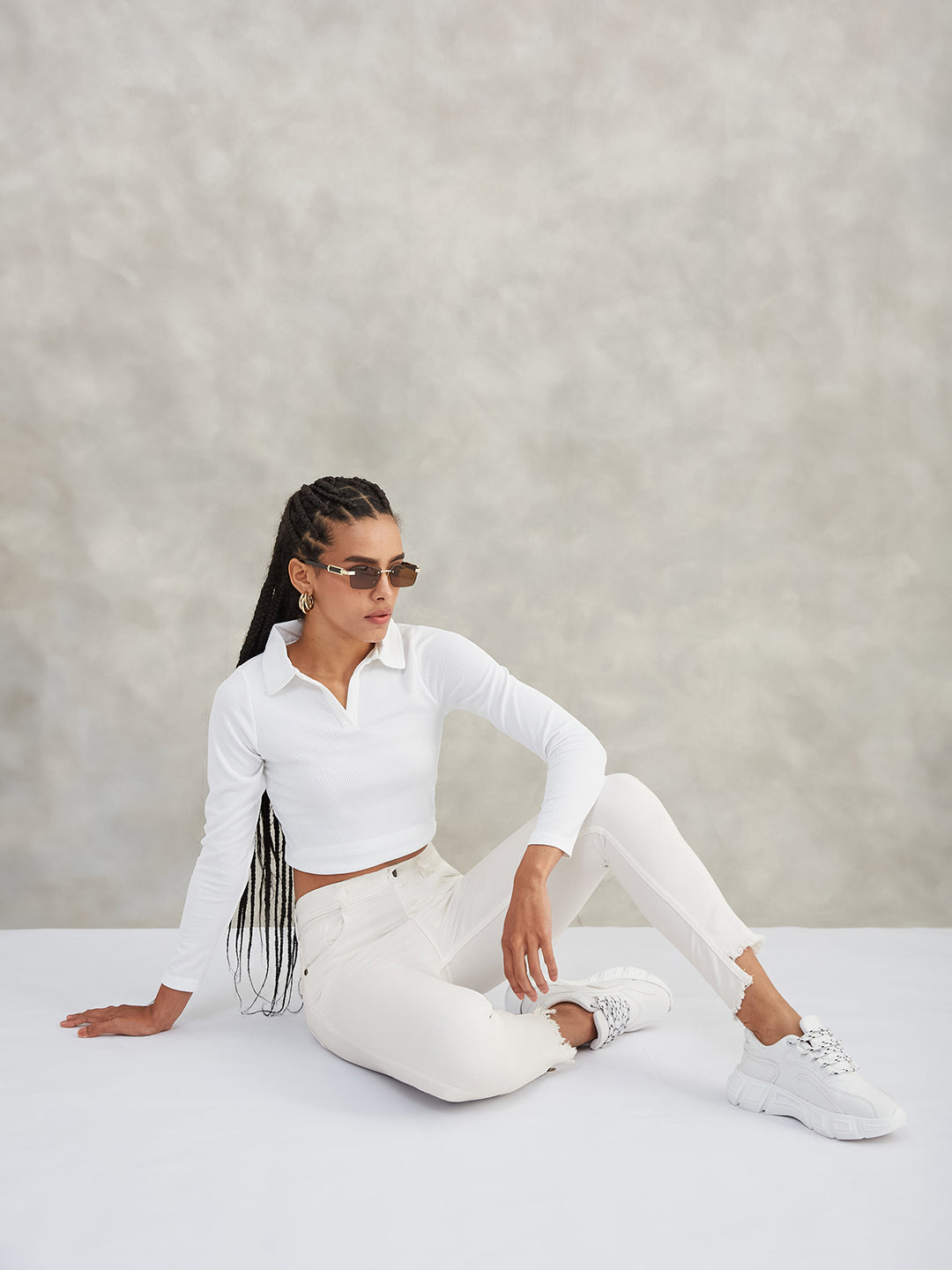 Women's White Skinny High-Rise Side-Slit Raw-Edge-Detailing Cropped Stretchable Denim Jeans